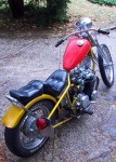 Honda Chopper right side rear View - Wanna know how this bike is a death trap? The front wheel is turned full left right now. Scary!
