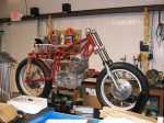Yetman CB77 project; rolling chassis. w modified Redwing forks and hydraulic steering damper